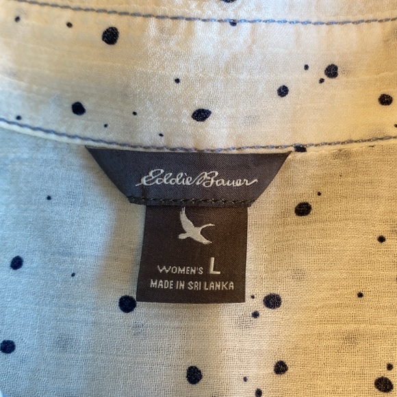 Eddie Bauer womens long sleeve black polka dot sheer top - size L - Picture 8 of 10